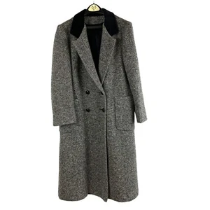 Vtg Brittany Original Double Breasted Tweed Coat Black Velvet Collar No Size Tag - Picture 1 of 8