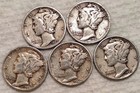 5 Mercury Dimes Lot Of Five   Varied Dates And Conditions 90 Silver   Merc515