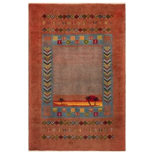 Alfombra persa anudada a mano Gabbeh 121x80 cm Orient Wolle Carpet Rug naranja - Imagen 1 de 12