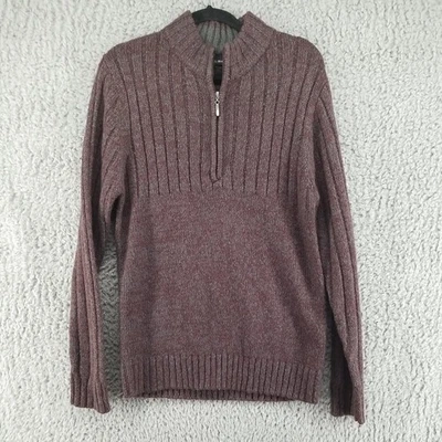 Michael Brandon Sweater Mens Large Burgundy Red 1/4 Zip Knit Pullover Dadcore - Image 1 of 4