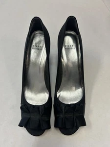Stuart Weitzman Black Ruffle Bow Silken Fabric Heel Size 9.5 N - Picture 1 of 12