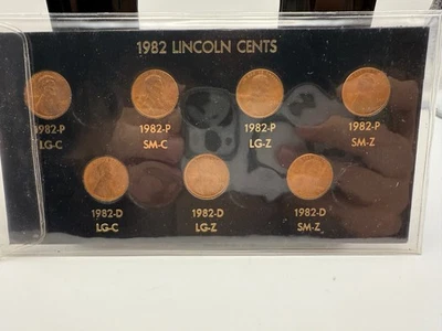 7 Piece 1982 Lincoln P/D Cent Uncirculated Collection LG C SM C LG Z SM Z - Image 1 of 2