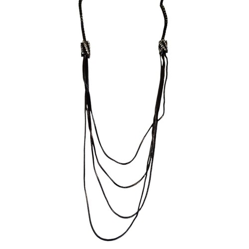 VETEMENTS Collana catena nera multistrato in metallo con accenti di strass