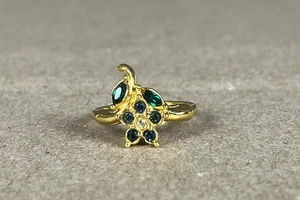 Vintage Nachlass Avon GRÜNER KRISTALL Blume goldfarben Designer Ring Größe 8 - Bild 1 von 6