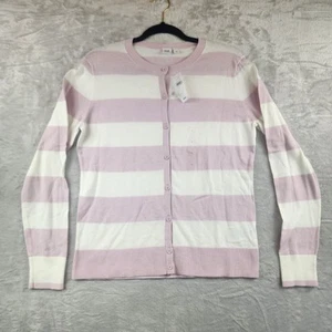 Gap Womens White & Pink Striped Cardigan L Academic Preppy Ballerina/Barbiecore - Picture 1 of 8