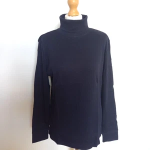 Macy's Karen Scott US XL UK 18 20 Cotton Dark Navy Long Sleeve Polo Neck Top - Picture 1 of 8