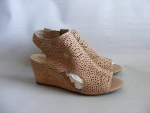 Alex Marie Maiya 9 M Slingback 2.5" Wedge Heels Beige Marble Leather Rhinestone - Picture 1 of 11