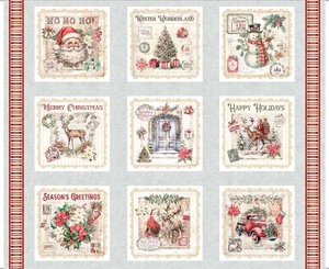 Quilting Treasures - Holly Jolly - 36" Ephemera Blocks Panel - Gray - Picture 1 of 6