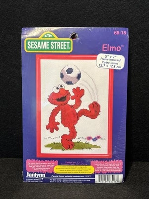Janlynn Sesame Street Elmo SOCCER Counted Cross Stitch 5x7” Kit #68-18 VTG NIP - Image 1 of 4