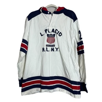 Camiseta polo con capucha Henley HOCKEY 1934 Olympic Lake Placid Ralph Lauren de colección XL Foto 1 de 4