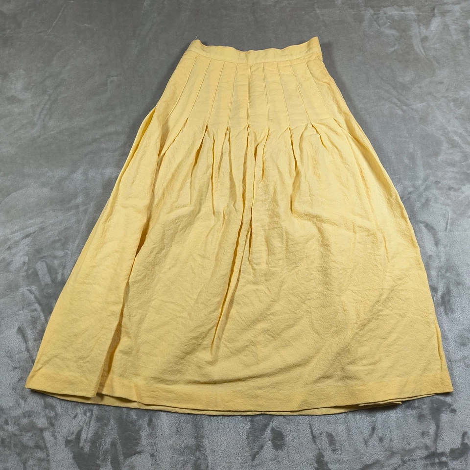 Vintage A Line Skirt Womens 6 Yellow Midi Wool High Waist Pleated Preppy Cottage - Image 1 of 4
