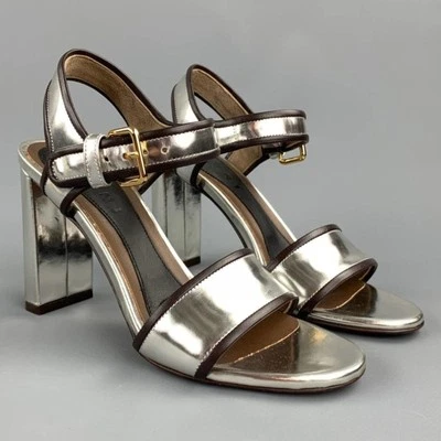 MARNI Silver Metallic Block Heel Sandal Ankle Strap Sz 36.5 / 6 - Image 1 of 4