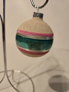 Vintage Shiny Brite Unsilvered Striped Glass Christmas Ornament Mica 2 1/5" - Picture 1 of 5
