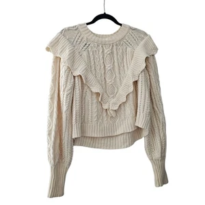 Saltwater Luxe cremefarbener Fischerpullover mit Rüschen vorne Rundhalsausschnitt Large viktorianisch - Bild 1 von 5