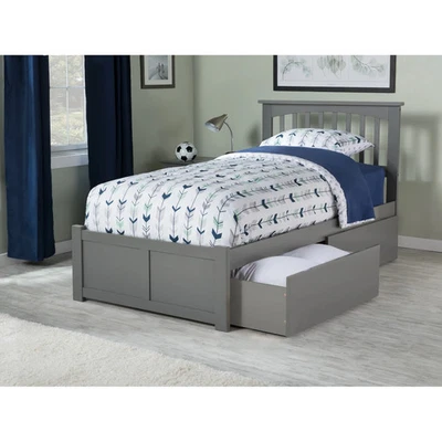 Mission Twin XL Platform Bed with Footboard and 2 Drawers in Grey Twin XL - Image 1 of 4