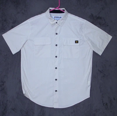 CAT Caterpillar Shirt Adult Medium Beige Button Up Short Sleeve Work Const Mens - Image 1 of 4