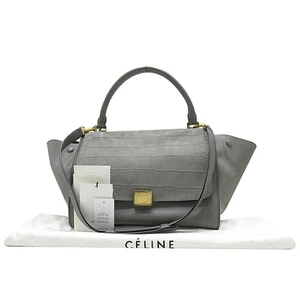 Celine 169543 gold buckle grey leather Trapeze tote bag + shoulder strap - Picture 1 of 5