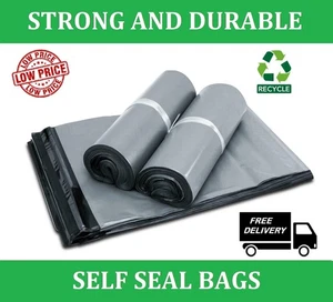 Bolsas postales de plástico grises fuertes de 12"" x 16"" franqueo de polietileno auto sellado Reino Unido - Imagen 1 de 11