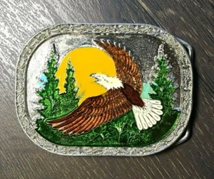 Vintage 1970's Silver Plated belt Buckle w/ Eagle - (Mtn Scene) (117) - Picture 1 of 1