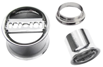 Orecchio Piercing Gioiello Flesh Tunnel Plug Double Flared Con Rasoio Motivo - Immagine 1 di 2