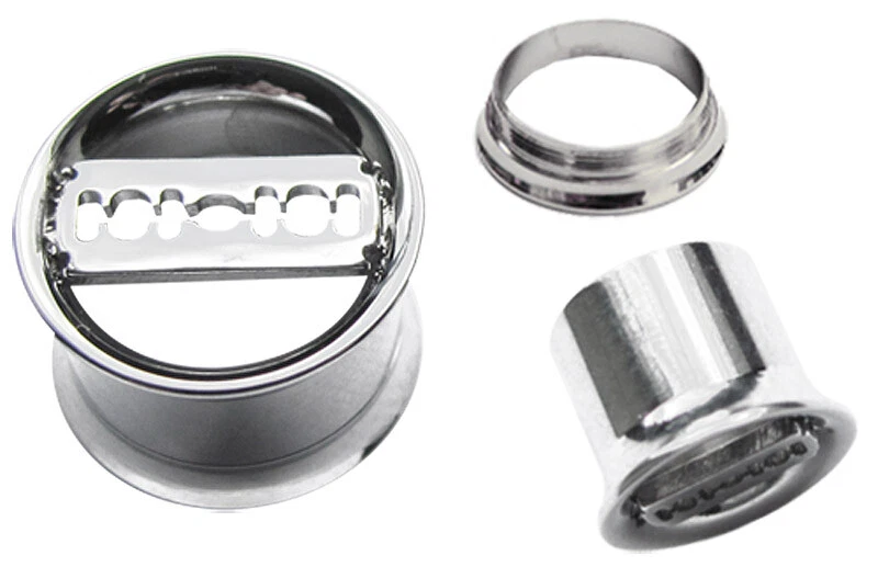 Orecchio Piercing Gioiello Flesh Tunnel Plug Double Flared Con Rasoio Motivo - Immagine 1 di 2