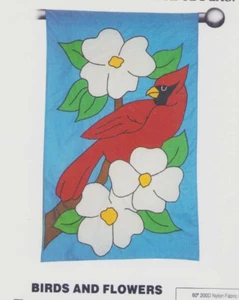 Roter Kardinal Hartriegel Blumen Frühlingsblüten SELTEN Flagge Muster versiegelt Vintage - Bild 1 von 3
