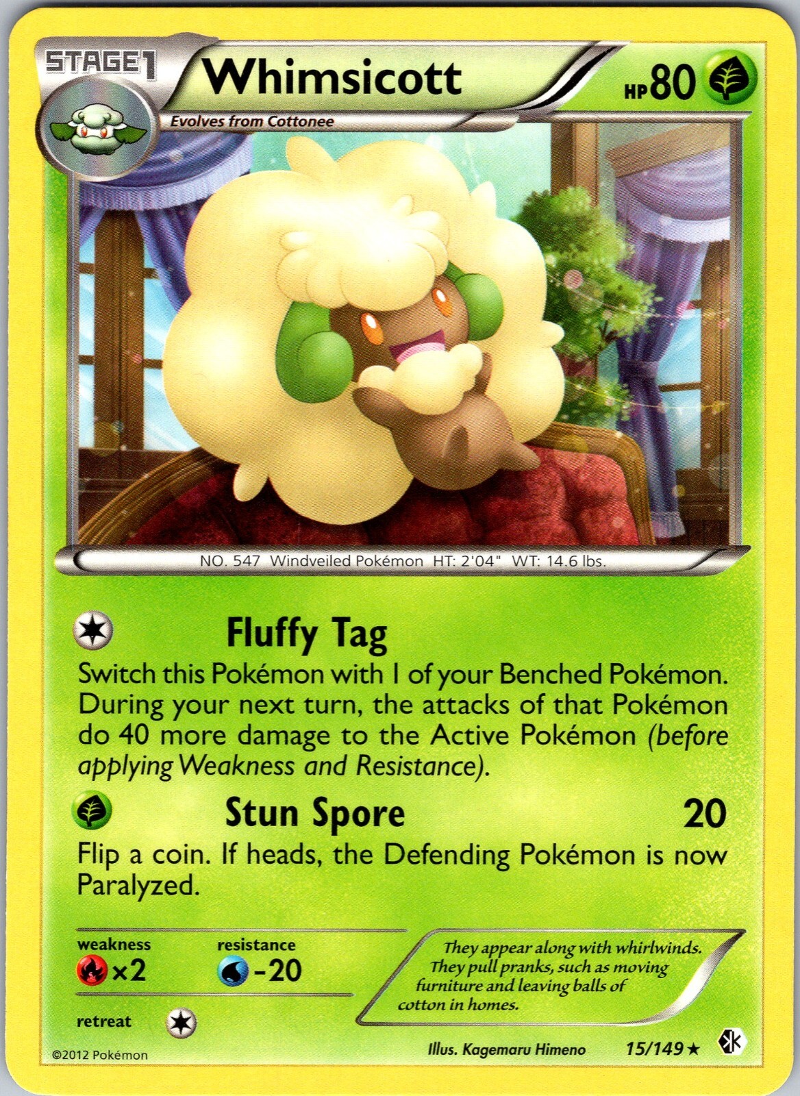 Pokemon TCG Whimsicott B&W Boundaries Crossed 15/149 Regular Rare Card NM