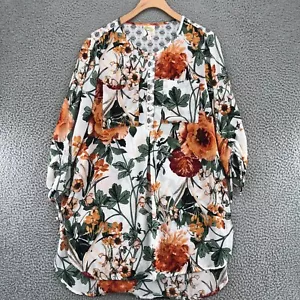 Top donna fico e fiori tunica media bianca multi floreale 1/4 bottoni maniche 3/4* - Foto 1 di 11