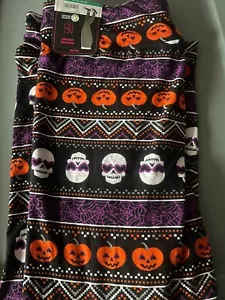 New Juniors XL (15/17) Halloween Pumpkin Skull Print Sueded High Rise Leggings - Picture 1 of 1