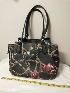 Dana Buchman Roses Floral Black Tote Satchel Purse - Picture 1 of 9