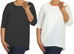 Womens Lagenlook Wrap Front Layered 3/4 sleeve Tunic Top Contrast Binding RRP£45 - Picture 1 of 13