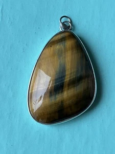 Fine Quality Vintage Natural Tigers Eye Silver Abstract Pendant - Picture 1 of 11