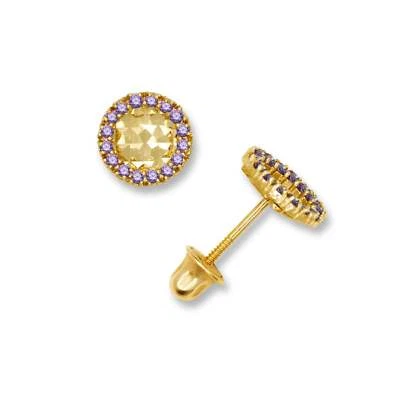 Pendientes para mujer pequeños de oro amarillo y blanco de 14K con forma redonda de circonita cúbica Foto 1 de 4