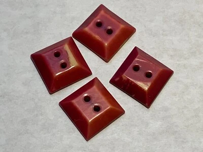 Set of 4 Antique Dyed Red two hole chunky Square Buttons - Image 1 of 4