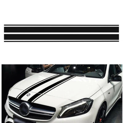 Black Car Hood Double Line Stripe Decal Bar Graphics Bonnet Vinyl Sticker 2Pcs - Image 1 of 4