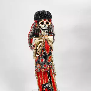 CATRINA BRIDE Huichol Beaded Sculpture Signed Day of the Dead Handmade Mexico - Picture 1 of 24
