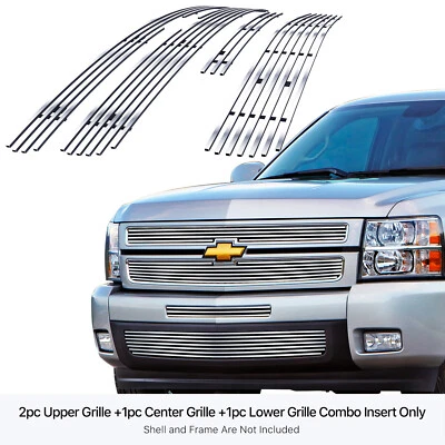 适用于 2007 - 2013 雪佛兰 Silverado 1500 不锈钢镀铬钢坯格栅插入组合 — 第 1/4 张图片