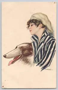 Cartolina antica signora e cane artista Giovanni Nanni (Italia) serie 205-6 - Foto 1 di 2