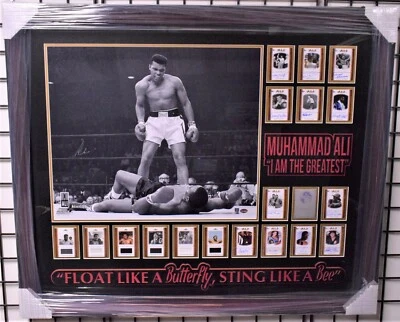 Muhammad Ali Signed Photo w/ Event Worn Swatches & Card Display - PSA/DNA LOA - Image 1 of 4