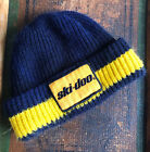 VTG SKI-DOO WINTER CAP HAT ACRYLIC ROYAL BLUE YELLOW SPELL-OUT PATCH EUC CLEAN