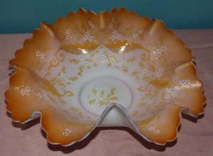 Viktorianische gekräuselte Glas Bräute Schüssel Korb handbemalt 12” breit x 4 1/2” hoch - Bild 1 von 6
