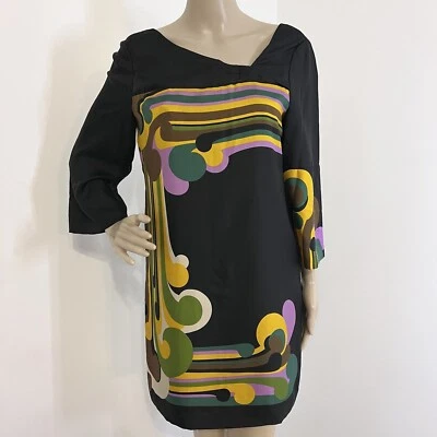 MINT! Tibi Sz 2 (XS)  Silk Shift Full Lined Mini Shift Dress Black Geometric - Image 1 of 4