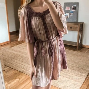 Calypso St. Barth Glittery Striped Flowy Sleeve Crochet Tie Waist Mini Dress 1 - Picture 1 of 12