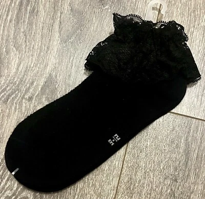 Nuevo Sin Etiqueta 1 Par Niñas Encaje Volantes Princesa Calcetines al Tobillo Negros 6-8 Foto 1 de 2