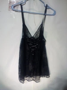Victoria Secret Encaje Negro Babydoll Lencería Vestido P2P 18" Largo 20" - Imagen 1 de 4