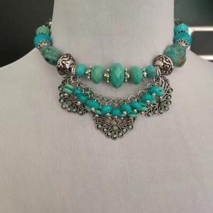 Treska coil choker statement necklace turquoise silver tone boho southwestern - Picture 1 of 5