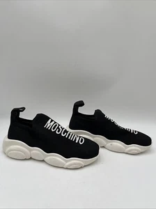 MOSCHINO “Teddy” Black/White Fabric Knit Slip On Sock Sneakers, Women’s Size 35 - Picture 1 of 5