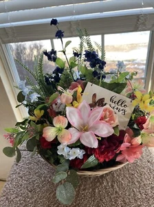 Floral Arrangement In Basket With Sign - Picture 1 of 2