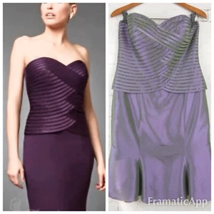 $470 Daymor Couture viola metallizzato dolcevita perline abito senza spalline 12 Bxrr - Foto 1 di 5