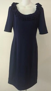 Abito tubino donna Maggy London taglia 6 viola scoop scollo frange maglia elasticizzato  - Foto 1 di 7